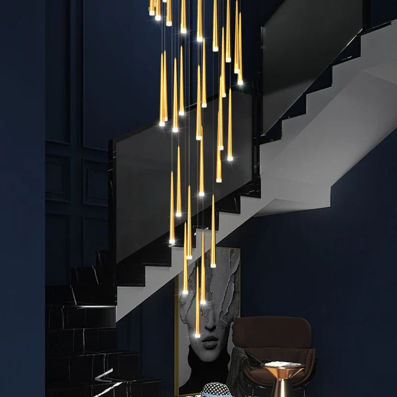 DecorBites™ Golden Tapered Chandelier LED - Modern Indoor Lighting for Living Room, Kitchen, and Hall