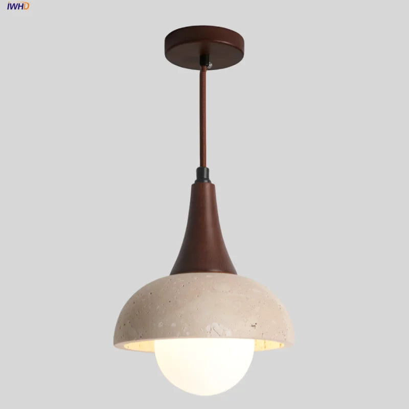 DecorBites™ LED Pendant Lamp White Glass Ball Yellow Travertine Hanging Light