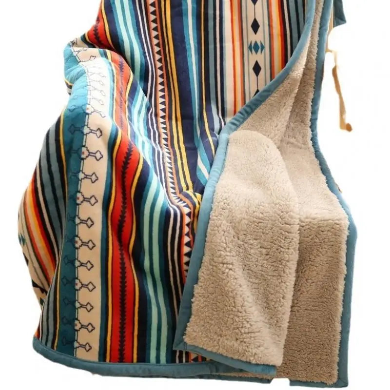 DecorBites™ Bohemian Winter Blanket, Double-Layer Coral Fleece, Thick & Warm for Sofa Nap