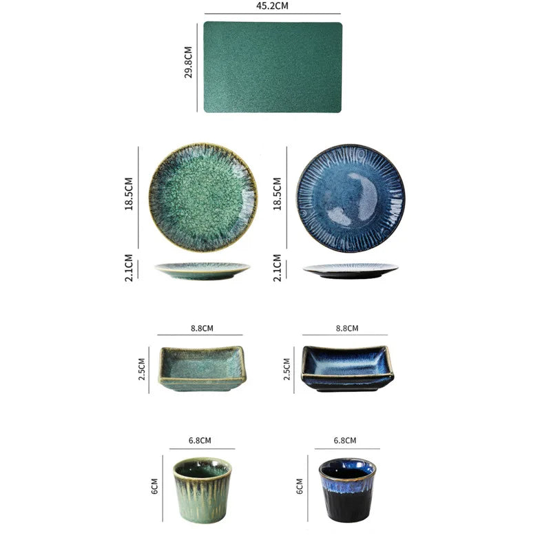 DecorBites™ Ceramic Dinnerware Set - Japanese-Inspired Kiln Change Plates and Bowl