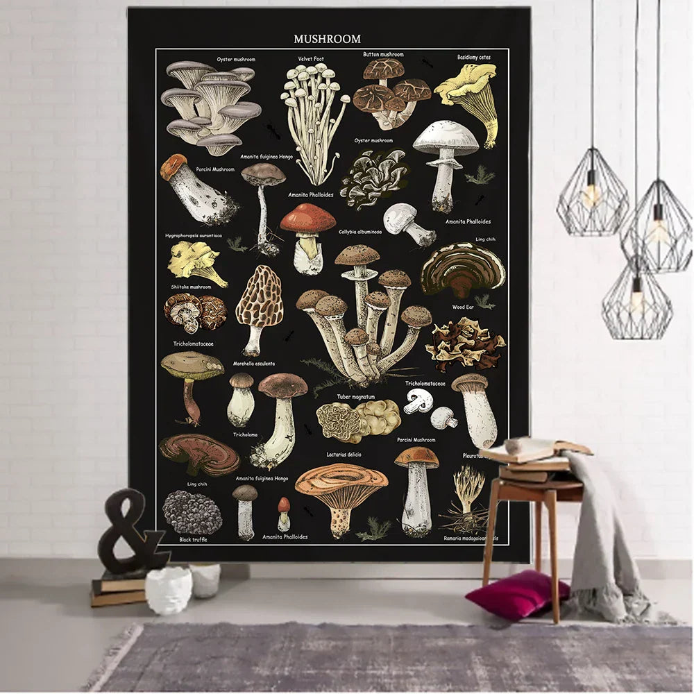 DecorBites™ Black Mushroom Mystical Tapestry Wall Hanging for Boho Home Decor
