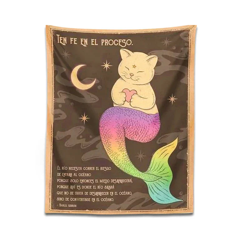DecorBites™ Cat Tapestry: Bohemian Moon Cat Wall Art for Cute Home Decor