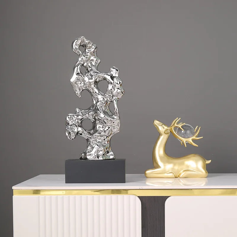 DecorBites™ Gold Hollow Stone Statue Coral Sculpture Home Decor Figurines