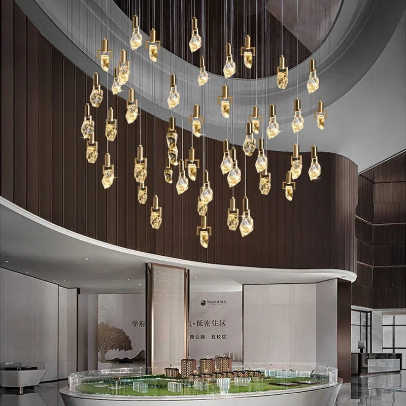 DecorBites™ Elegant Diamond Crystal Chandelier LED Light Fixture Gold Home Decor