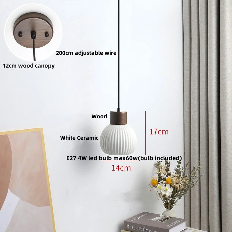 DecorBites™ Ceramic LED Pendant Light Fixture - Nordic Modern Wood White Hanging Lamp