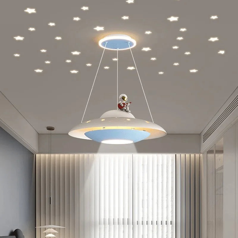 DecorBites™ Cartoon Astronaut Chandelier UFO Ceiling Lamp for Kids Girl Boy Bedroom