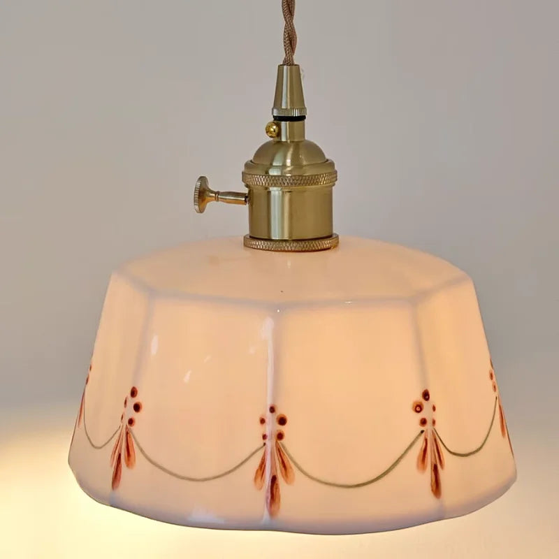 DecorBites™ Ceramic Brass LED Wall Light Fixture Pull Chain Switch Bedside Sconce