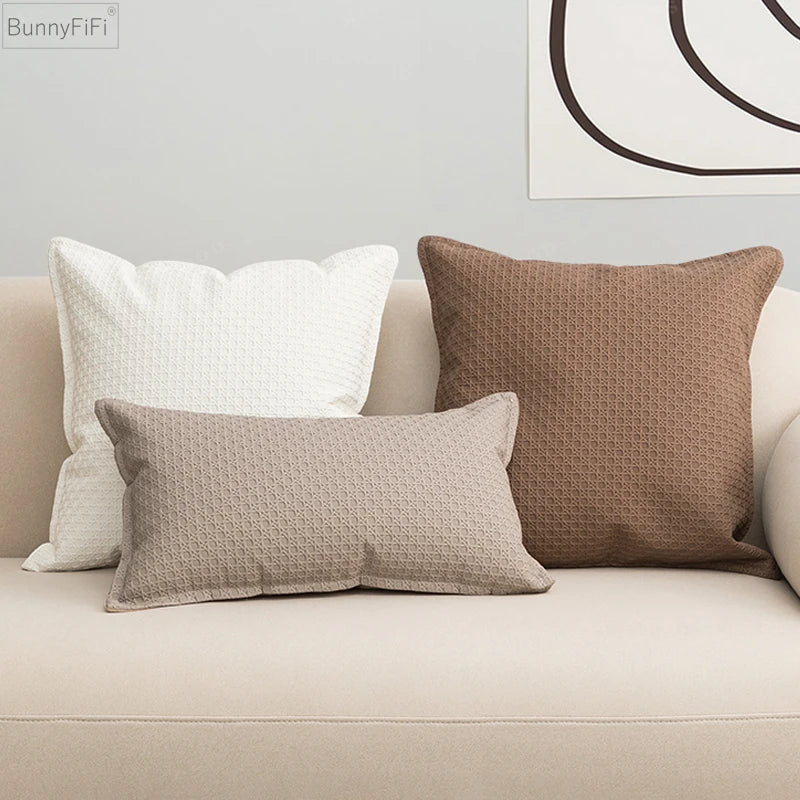 DecorBites™ Brown Beige Faux Leather Cushion Cover 45x45cm for Home Sofa Living Room