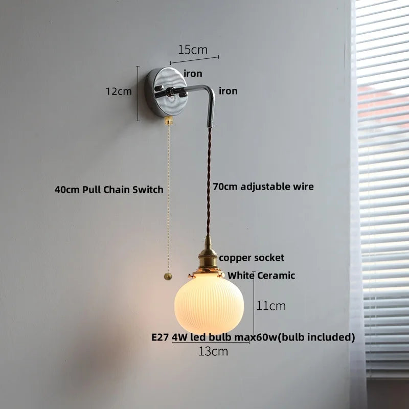 DecorBites™ Ceramic LED Wall Sconce, Modern Nordic Style, Adjustable Wire, White Stair Light