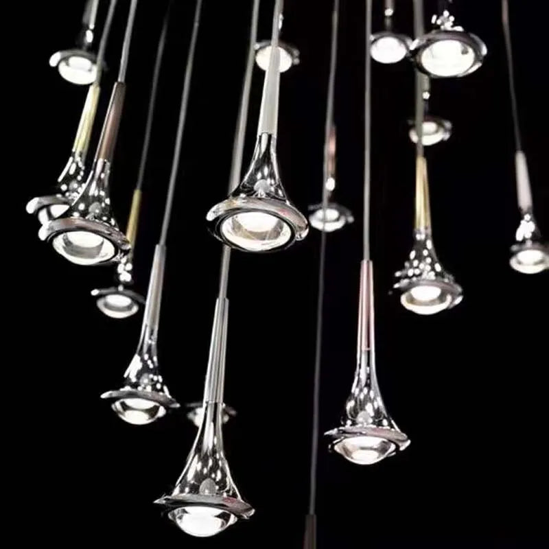 DecorBites™ LED Studio Rain Staircase Chandelier: Nordic Indoor Lighting, Creative Design for Bar Island