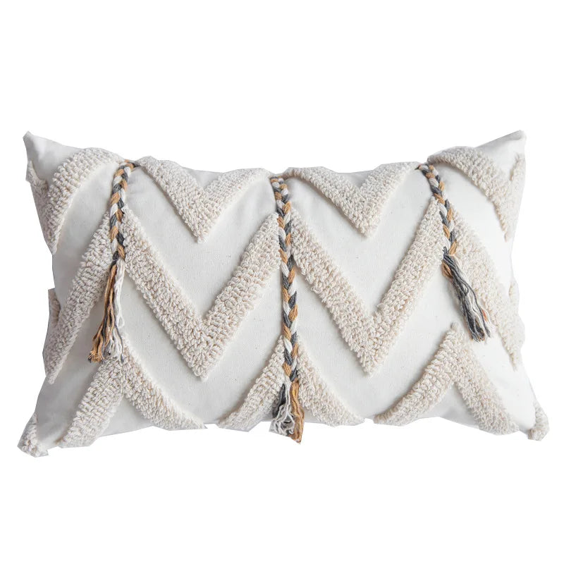DecorBites™ Beige Crochet Tufted Pillow Cover: Nordic Style Home Decor Cushion