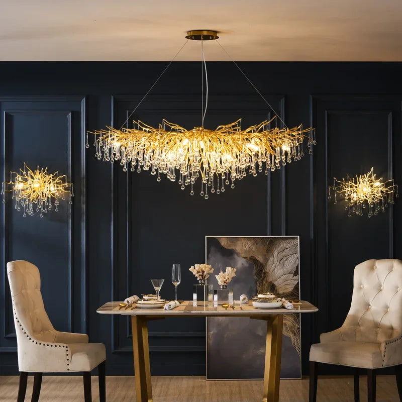 DecorBites™ Gold Crystal Ceiling Chandelier for Elegant Home Lighting