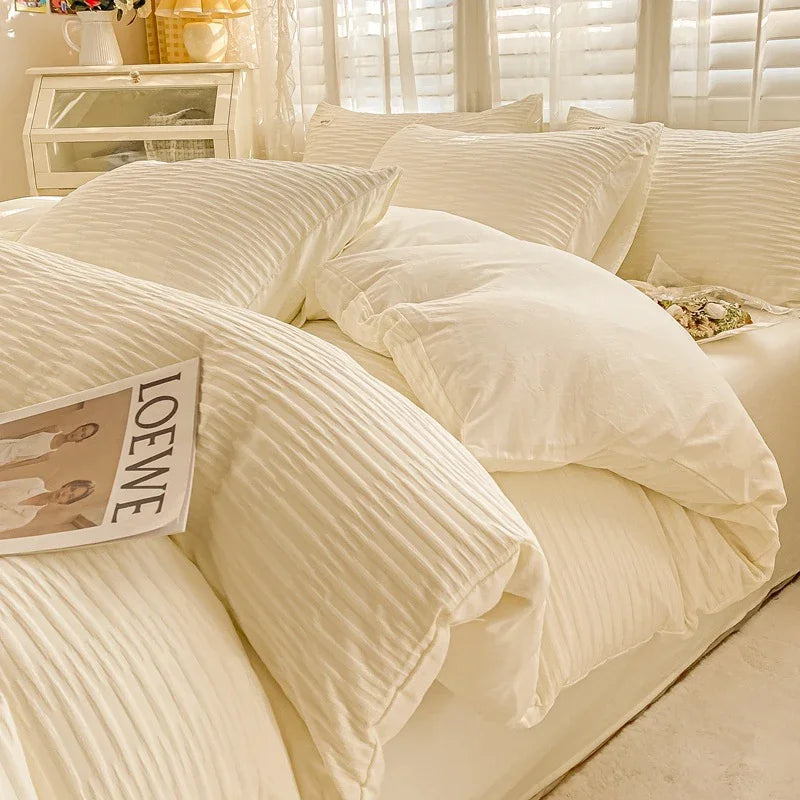 DecorBites™ Bubble Yarn Fabric Full Bedding Set with Duvet Cover, Sheet, Quilt, Pillowcase
