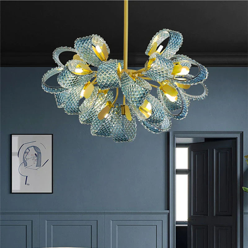 DecorBites™ Blue Glass LED Pendant Lamps: Modern Chandelier Lighting for Hallway, Bedroom, Living Room