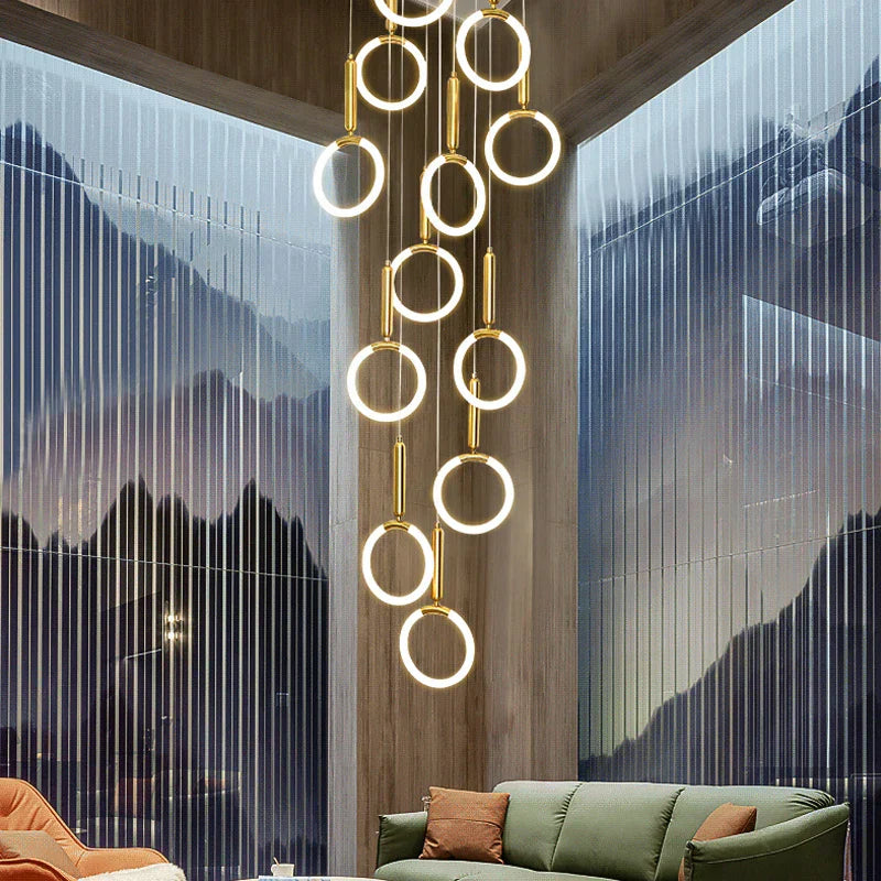 DecorBites™ Golden Acrylic Round LED Chandelier for Modern Nordic Living Room Kitchen