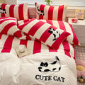 DecorBites™ Cat Embroidery Stripes Bedding Set - Single Queen Size Bedclothes