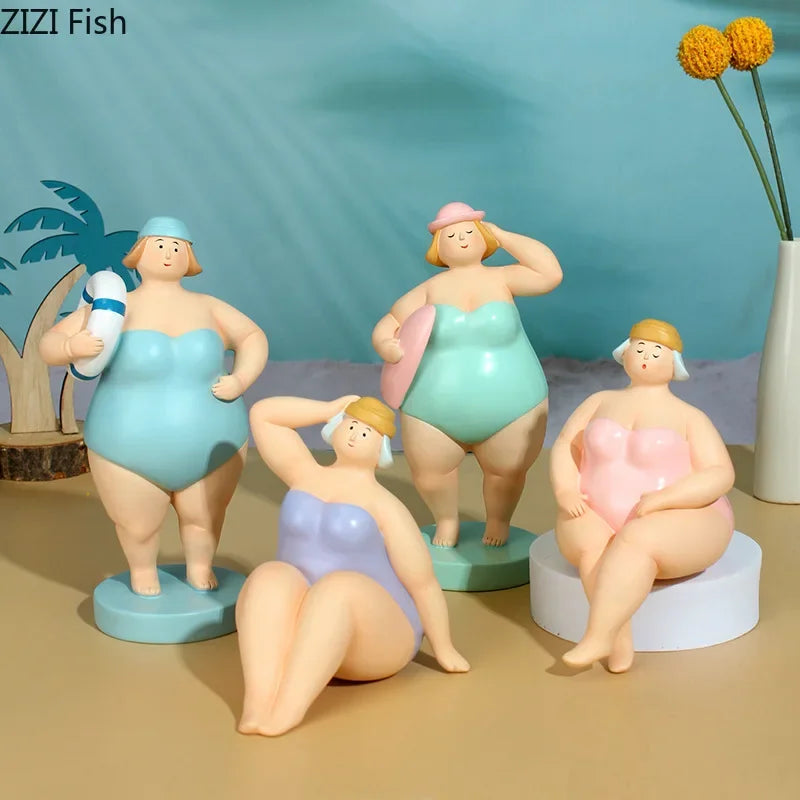 DecorBites™ Beach Swimsuit Fat Women Resin Sculpture Desk Ornament Aesthetic Decor