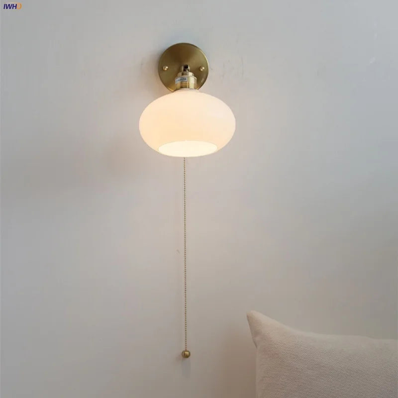 DecorBites™ Japanese Style LED Wall Sconce Glass Rotate Pull Chain Switch Stair Light