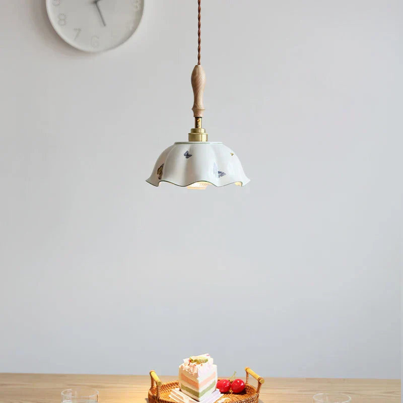 DecorBites™ Butterfly Ceramic LED Pendant Lamp with Wooden Handle for Home Decor