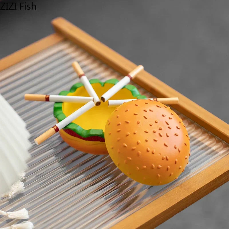 DecorBites™ Cartoon Burger Ashtray: Fun Resin Smoking Accessory for Office Table & Gifts