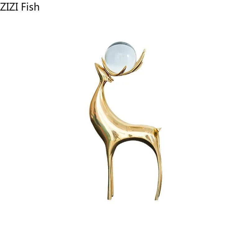DecorBites™ Brass Deer Statue Desk Ornament - Golden Deer Sculpture for Room Decor