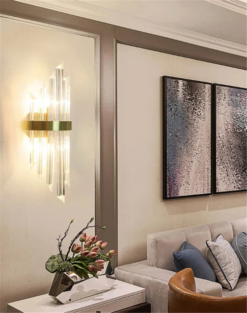 DecorBites™ Black Gold Crystal Wall Sconce LED Light for Bedroom Living Room Home Décor