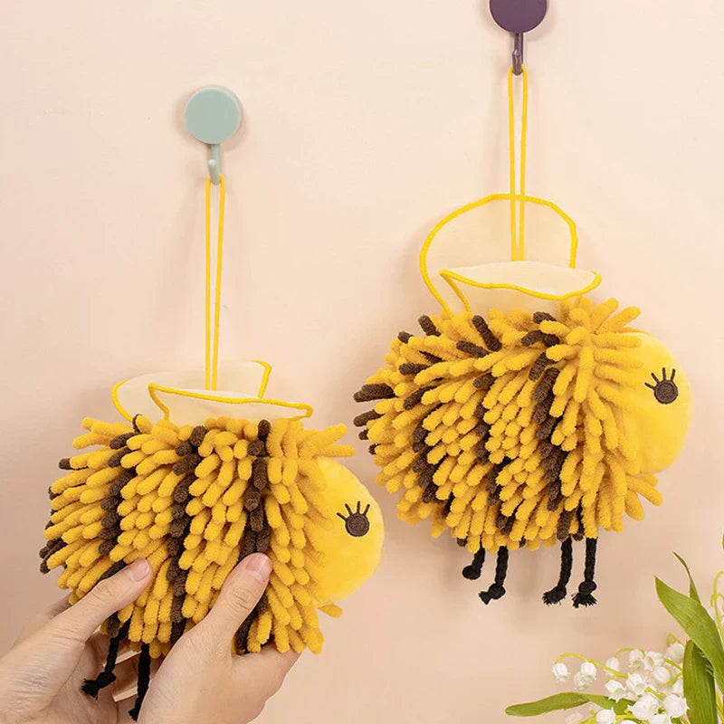 DecorBites™ Bee Shape Chenille Hand Towel with Wings - Soft Plush Kids Towel