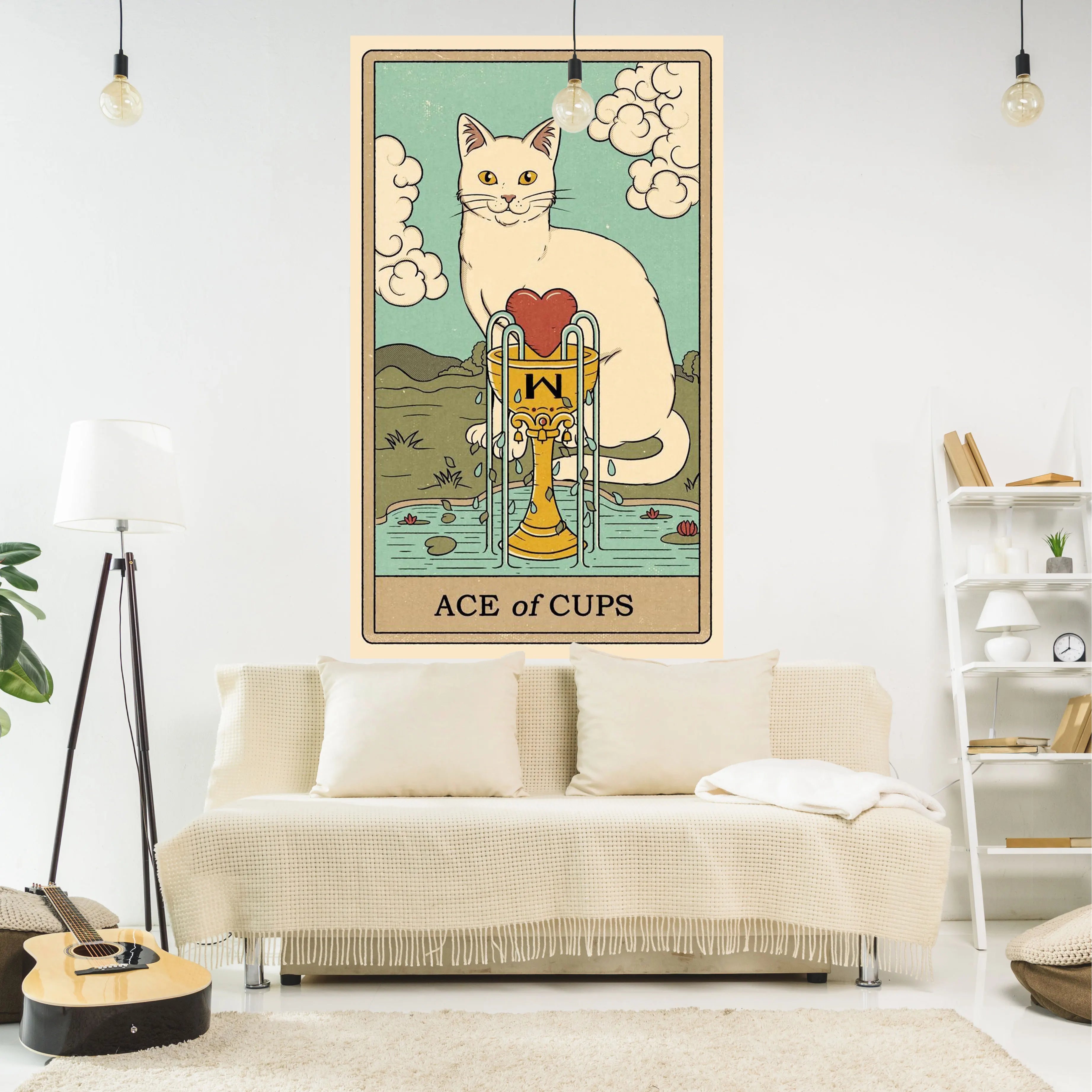 DecorBites™ Cat Tapestry Wall Hanging Tarot Black White Psychedelic Love Star Home Decor