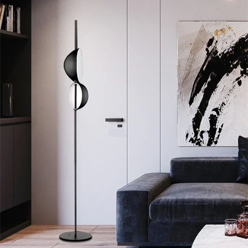 DecorBites™ Black Gold LED Floor Lamp Double Lampshade Standing Light