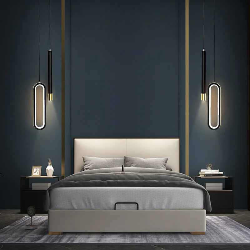 DecorBites™ Black Pendant Lamps: Modern Bedroom Lighting with Long Cable
