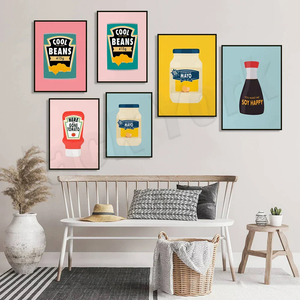 DecorBites™ Blue Cool Beans Pesto Pasta Food Art Poster Soy Pun