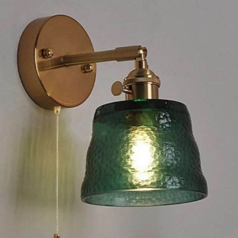 DecorBites™ Clear Glass LED Wall Sconce with Pull Chain Switch, Brass E27, Bedroom Reading Light