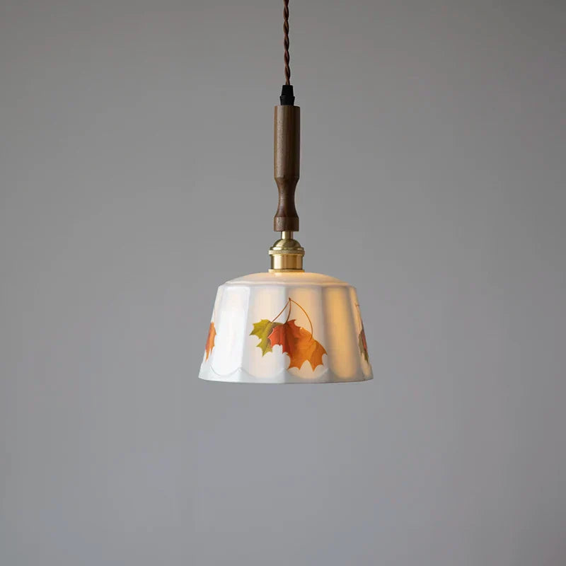 DecorBites™ Brown Wood LED Pendant Light - Nordic Modern White Ceramic Hanging Lamp