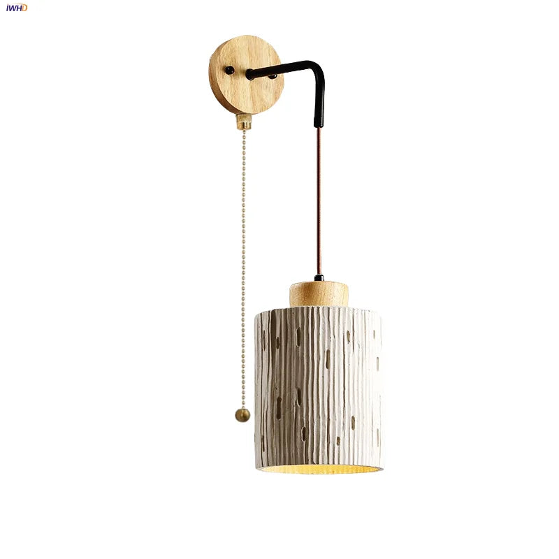 DecorBites™ Japanese Style LED Wall Light Cement Bedside Lamp with Pull Chain Switch