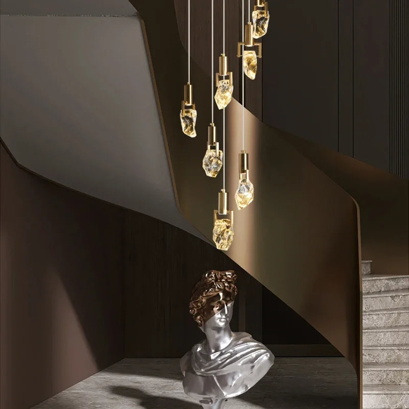 DecorBites™ Elegant Diamond Crystal Chandelier LED Light Fixture Gold Home Decor