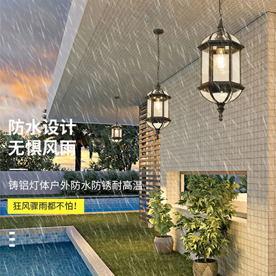 DecorBites™ Black Outdoor Hanging LED Pendant Light for Balcony Walkway & Exterior Lighting