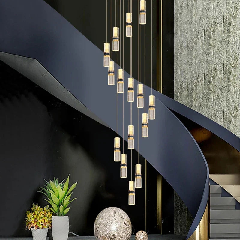 DecorBites™ Crystal Columnar Chandelier Stair Light for Home, Restaurant, Bar, and Villa