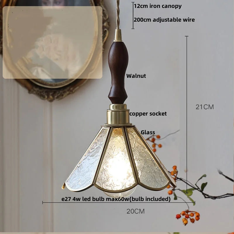 DecorBites™ LED Wood Walnut & Green Glass Pendant Light - Nordic Modern Style