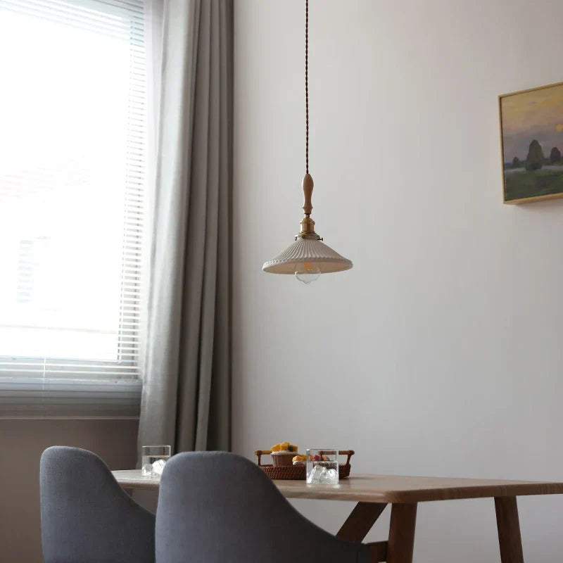 DecorBites™ Copper Ceramic LED Pendant Lamp with Wood Handle for Home Decor