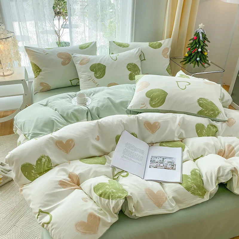 DecorBites™ Cartoon Heart Plant Floral Print 3Pcs Set (Duvet Cover + Pillowcases)