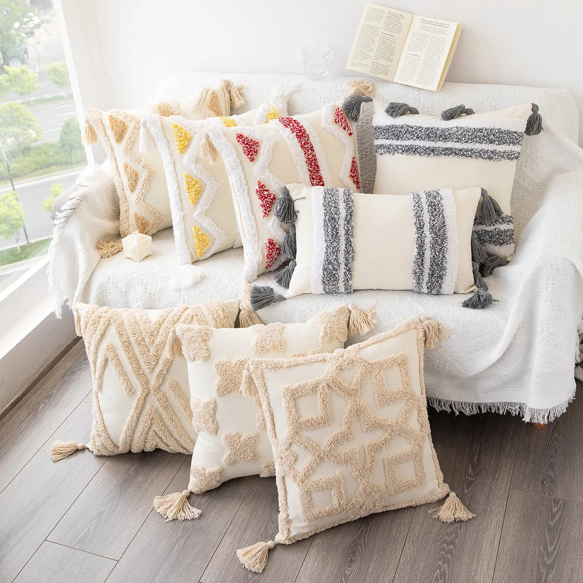 DecorBites™ Bohemian Tufted Tassel Pillow Case - Geometric Nordic Style Sofa Cushion