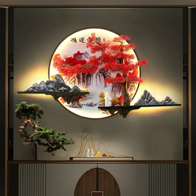 DecorBites™ 3D Chinese Pine Landscape Picture Wall Lamp for Home Living Room