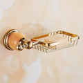 DecorBites™ Brass Jade Bathroom Accessories Set: Towel Bar, Soap Holder, Towel Rack, Glass Shelf
