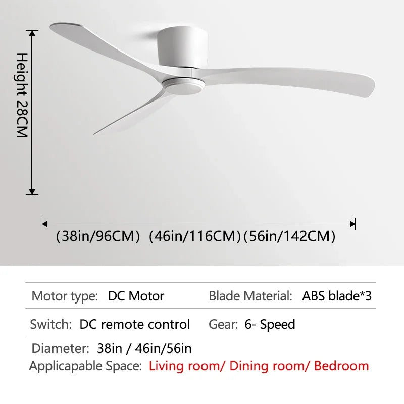DecorBites™ Black Modern Low Profile DC Ceiling Fan with Remote Control, Strong Airflow