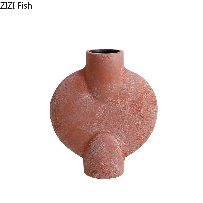 DecorBites™ Ceramic Disc Vase: Geometric Round Table Decoration for Floral Arrangement