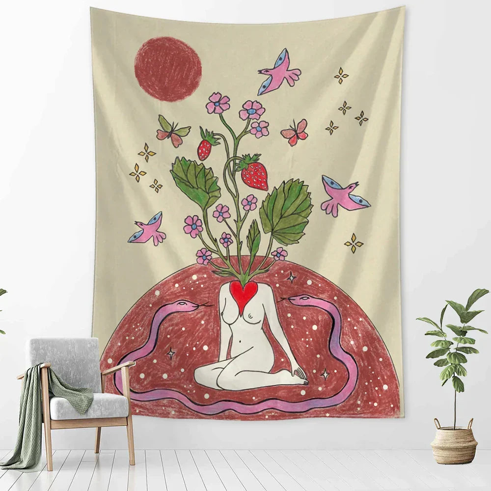 DecorBites™ Botanical Girl Tarot Astrology Tapestry Wall Hanging for Boho Wicca Aesthetic Decor