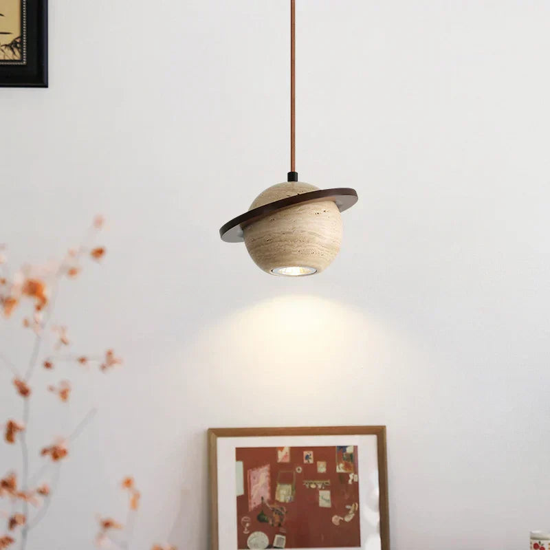 DecorBites™ LED Pendant Lights Wood Home Decor Yellow Stone Globe Hanging Lamp
