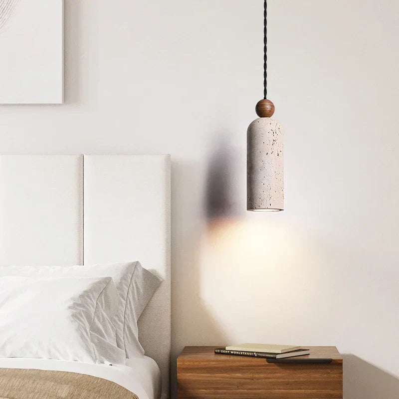 DecorBites™ LED Pendant Lamp Yellow Travertine Wood Hanging Light Fixture Luminaire