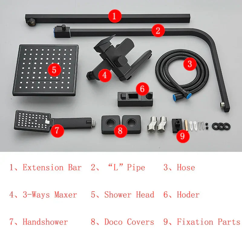 DecorBites™ Black Stainless Steel Shower Faucet Set with Waterfall Outlet - Chrome Bathtub Tap