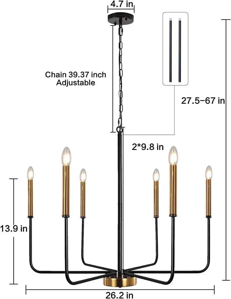 DecorBites™ LED Gold & Black Candle Chandelier: Modern American Living Room Hanging Light